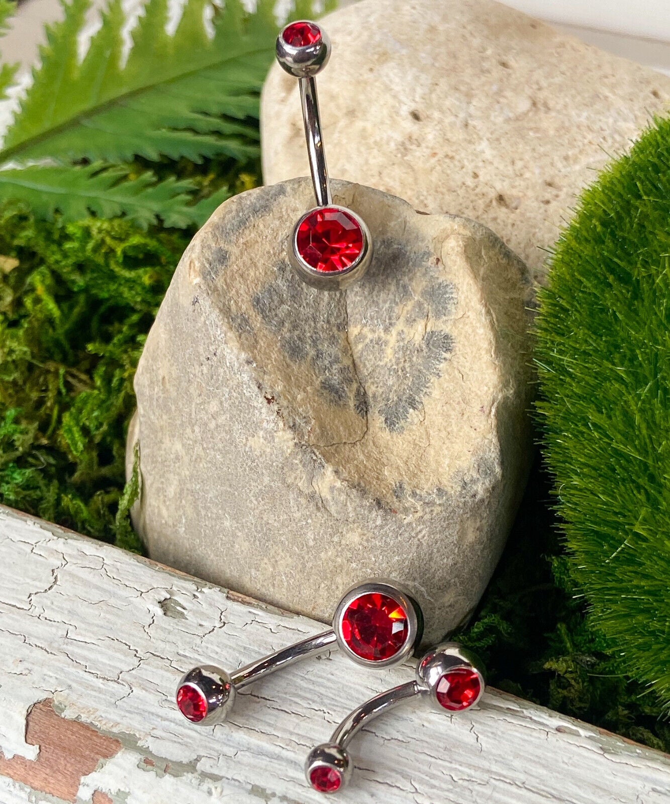 Solid Titanium Double CZ Gem Ball Belly Ring Pierced Navel Naval