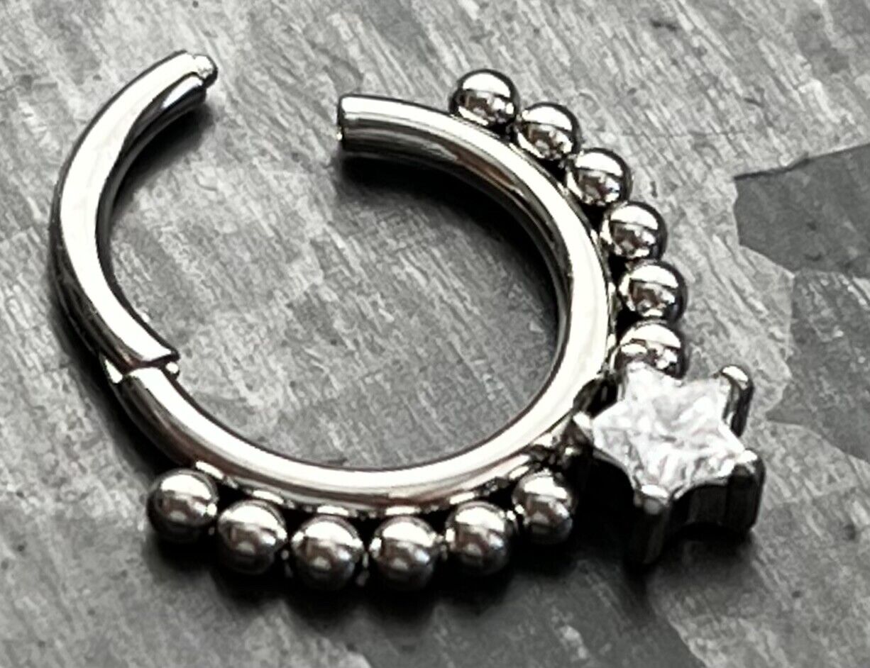 1pc Star CZ Gem & Beads Hinged Segment Ring 16g Septum Clicker Helix Cartilage