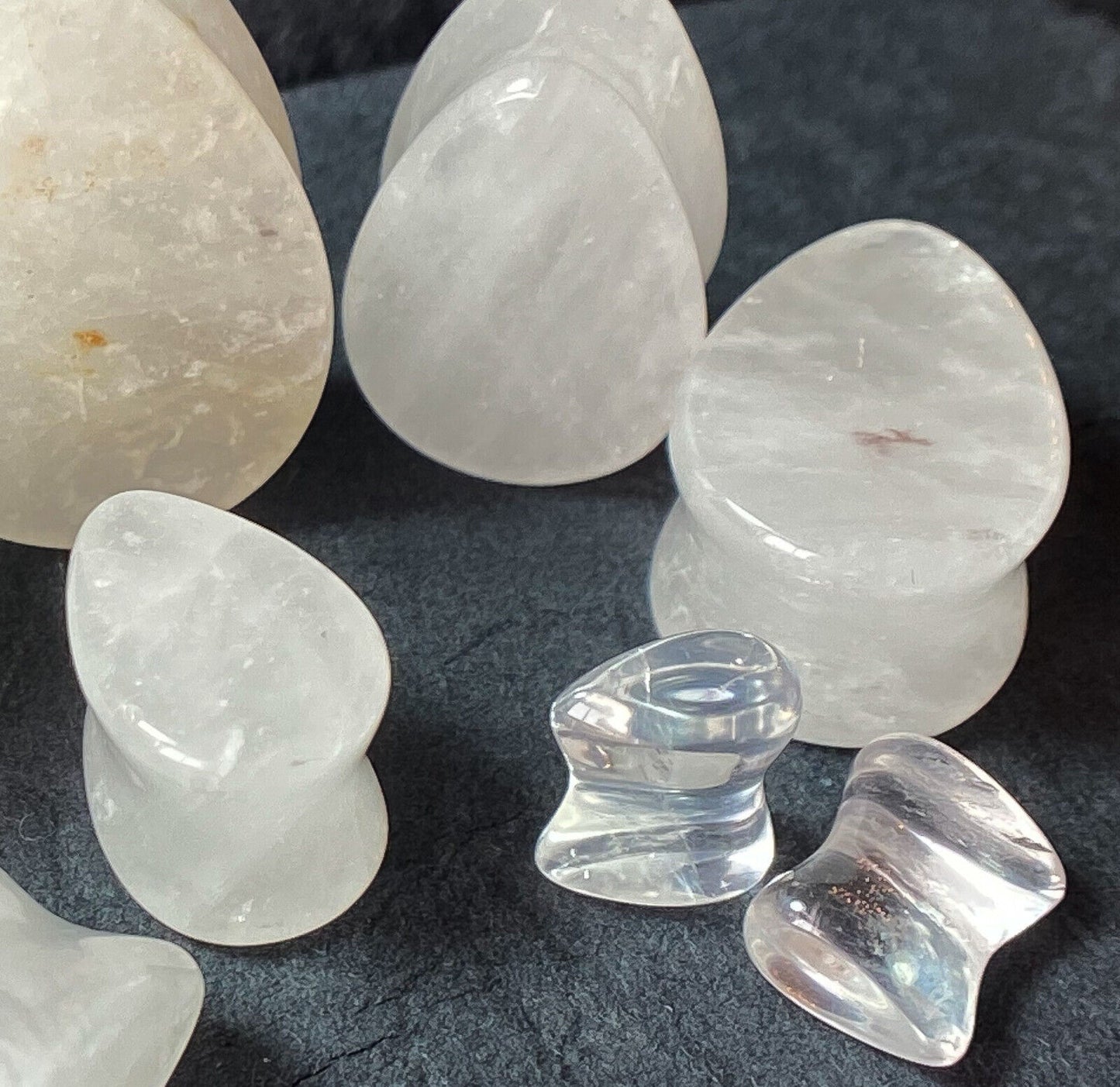 PAIR Clear Quartz Natural Stone Tear Drop Double Flare Plugs Organic Gauges
