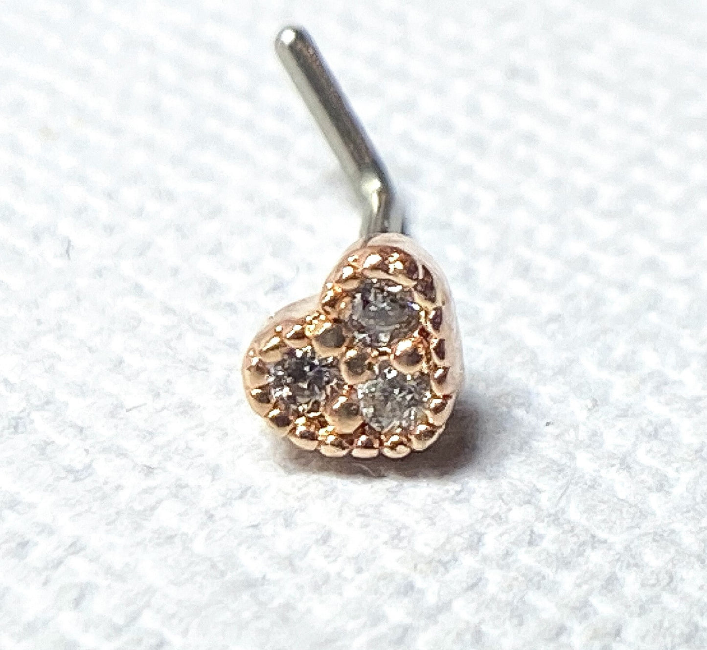 1pc CZ Gem Paved Heart L-Bend 20g Nose Ring Stud Screw 316L Surgical Steel