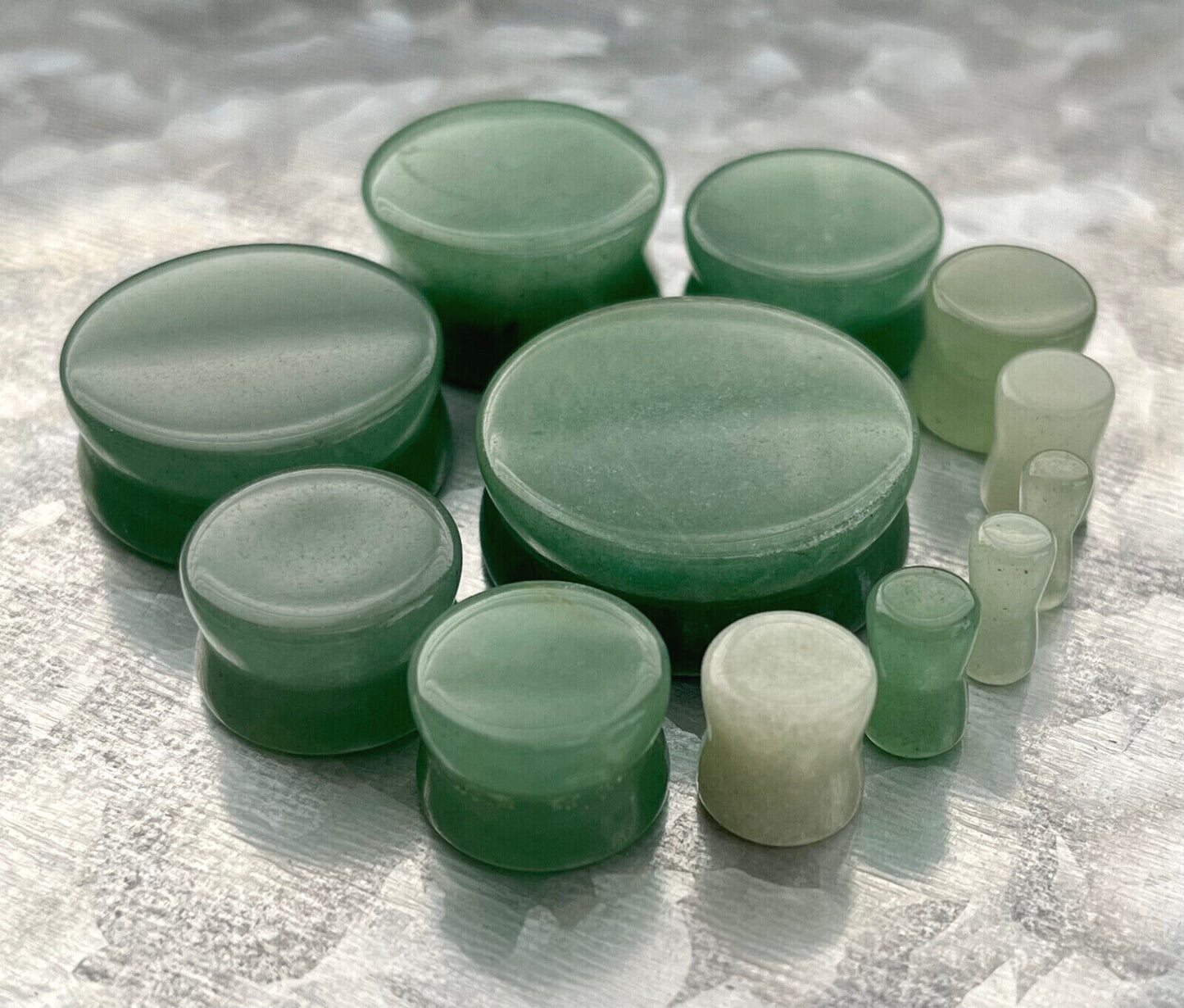 PAIR Green Aventurine Plugs Semi-Precious Organic Stone Earlets Gauges - Only 7/8" Available