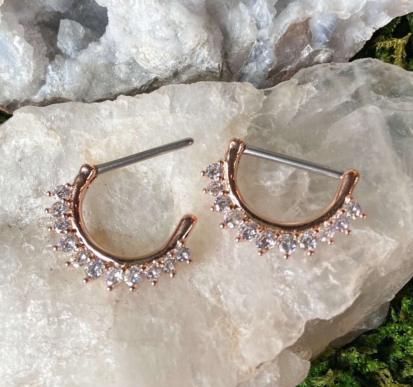 PAIR Lined CZ Gem Set Nipple Clicker Shields Rings Pierced Body Piercing Jewelry