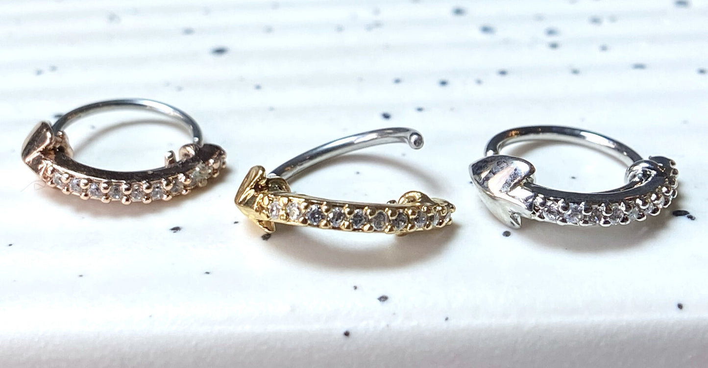 1pc Bendable CZ Gem Arrow Nose Hoop / Cartilage Ring Rook Daith Helix Tragus