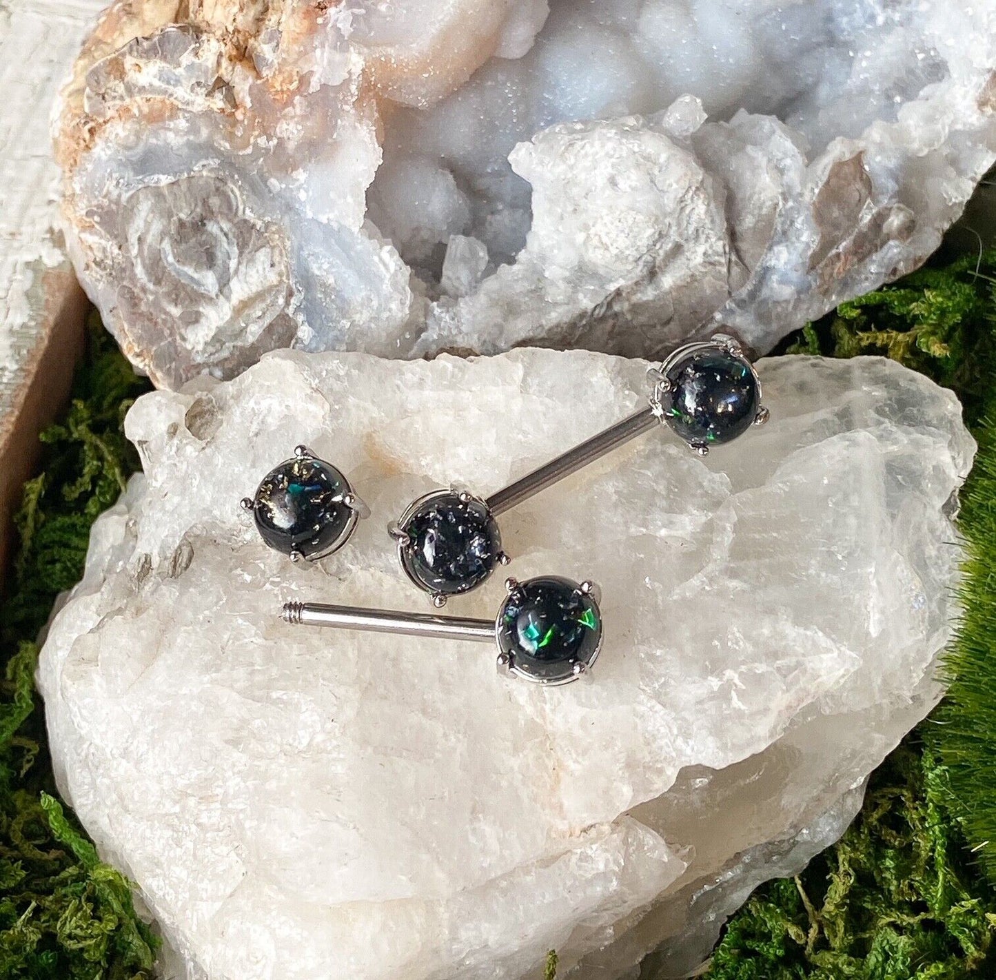 PAIR Lava Glitter Nipple Rings Shields 316L Surgical Steel Barbells Body Jewelry