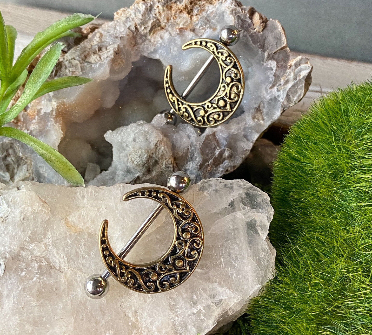 PAIR Crescent Shaped Filigree Nipple Rings Shields Pierced Piercing Body Jewelry