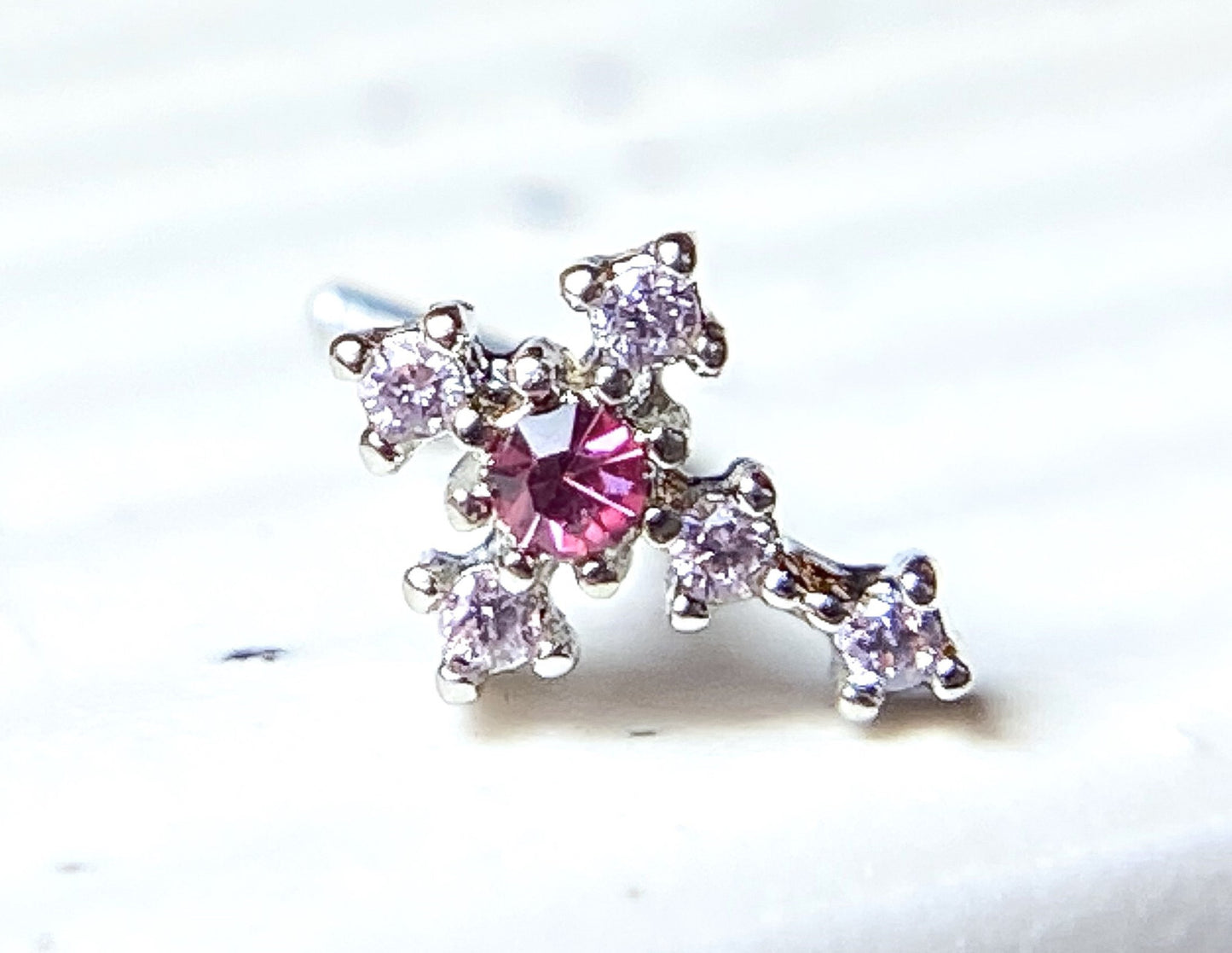 1pc CZ Gem Cross L-Bend 20g Nose Ring Stud Screw 316L Surgical Steel