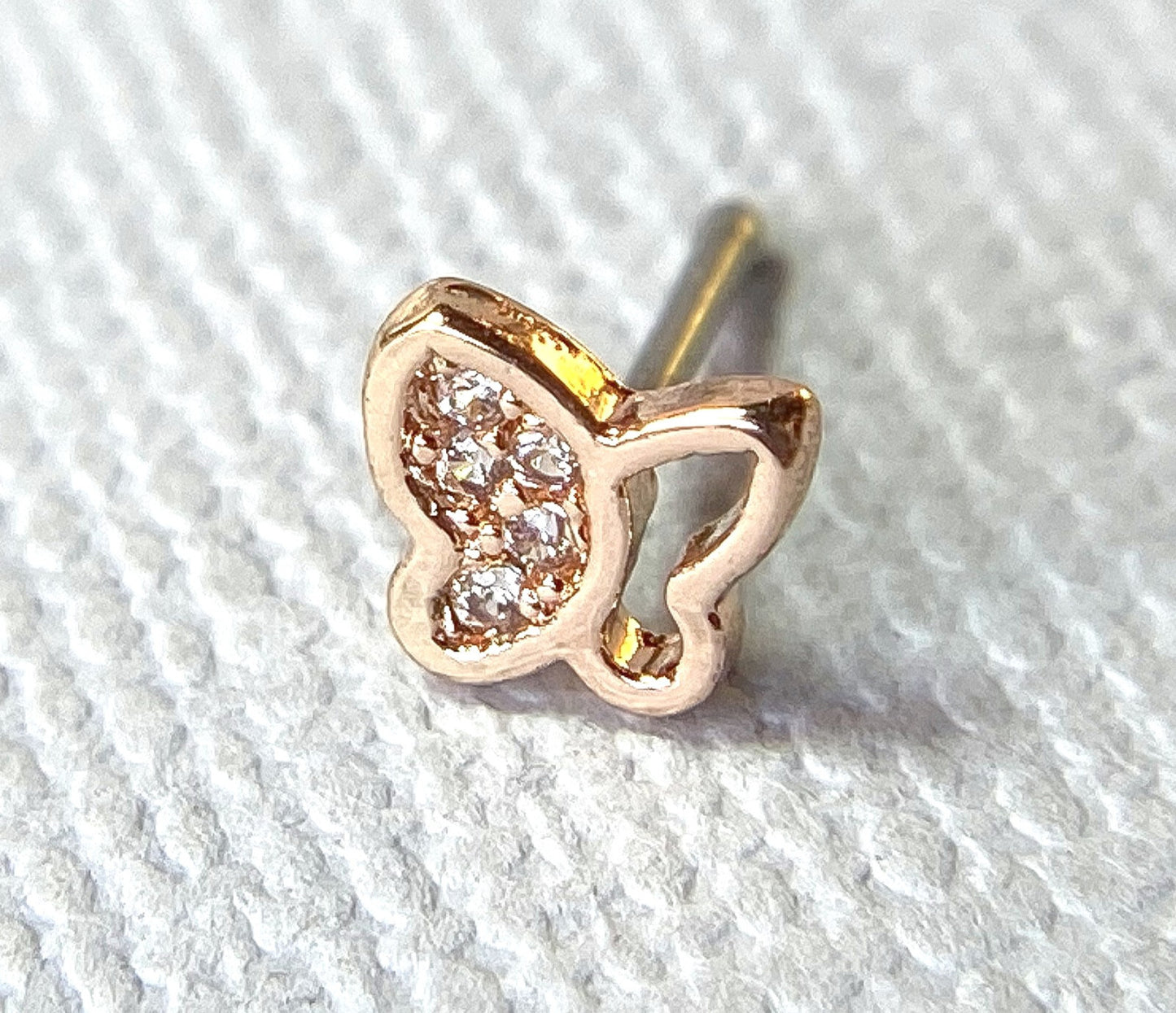 1pc CZ Paved Butterfly 20g Nose Ring Stud Bone 316L Surgical Steel