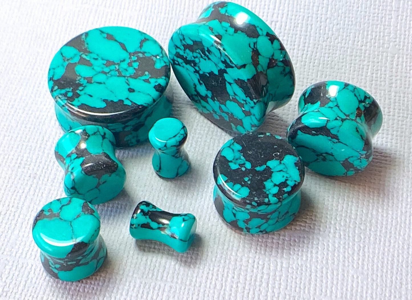 PAIR Black & Teal Synthetic Turquoise Stone Plugs Earlets Tunnels Gauges Jewelry