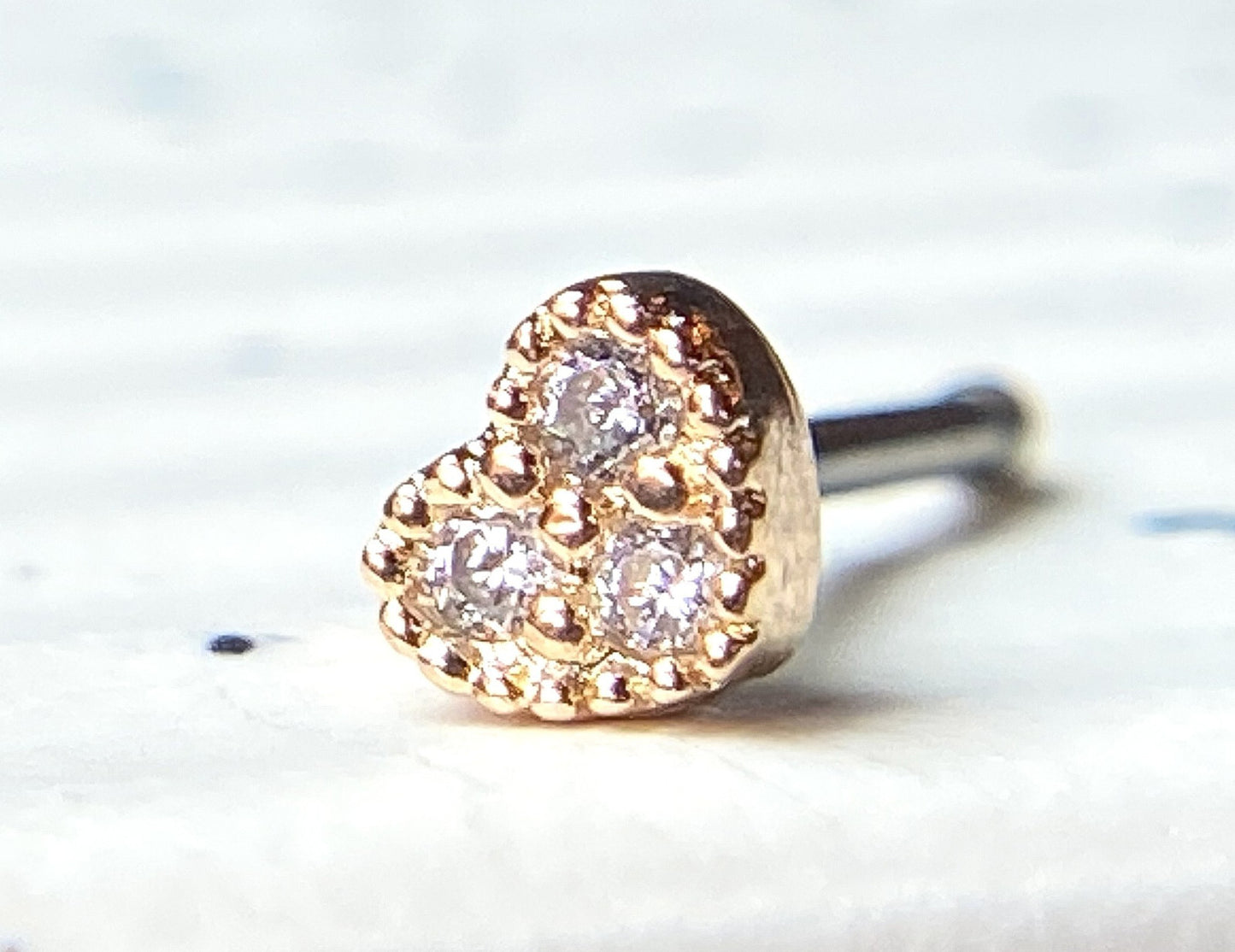 1pc CZ Gem Paved Heart 20g Nose Ring Stud Bone 316L Surgical Steel