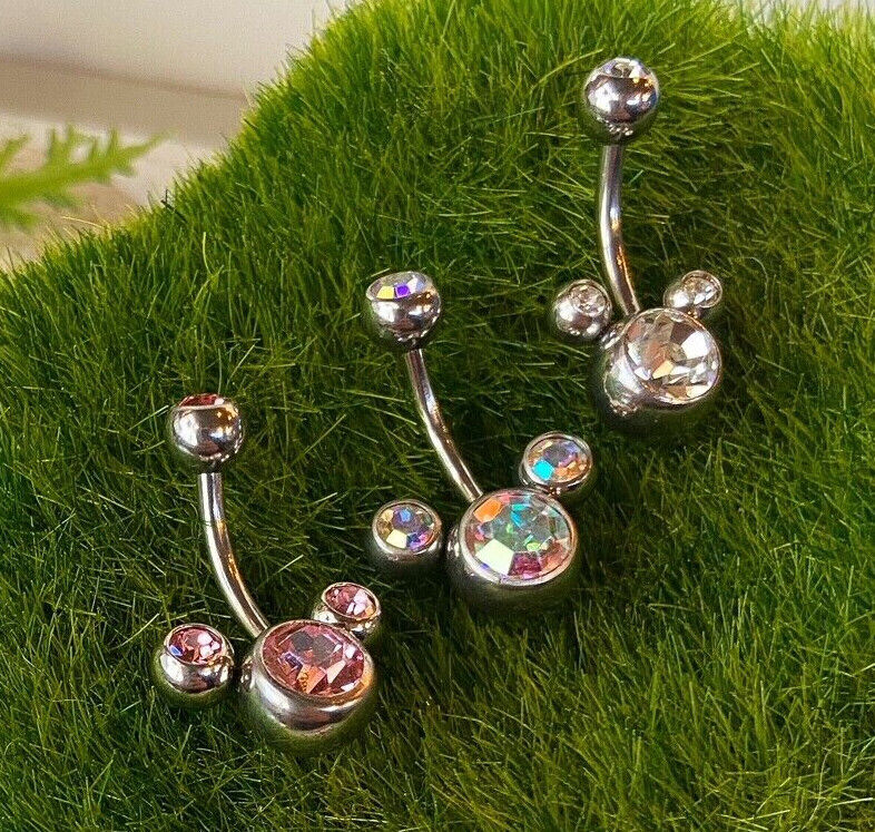1pc Mouse Triple CZ Gem Belly Ring Pierced Navel Naval Mickey Minnie