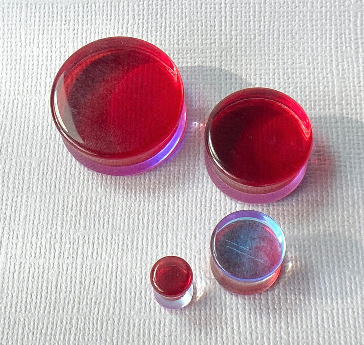 PAIR Red Iridescent Glass Double Flare Plugs Gauges Tunnels Body Jewelry