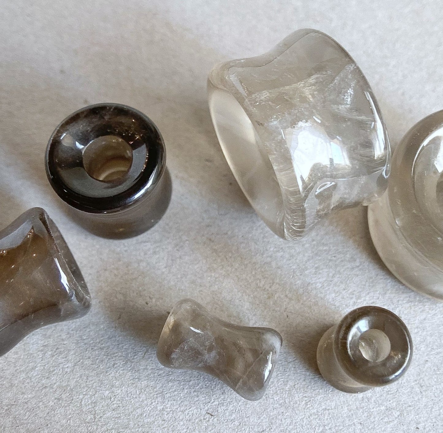 PAIR Smoky Quartz Stone Tunnels Organic Gauges Plugs Body Jewelry