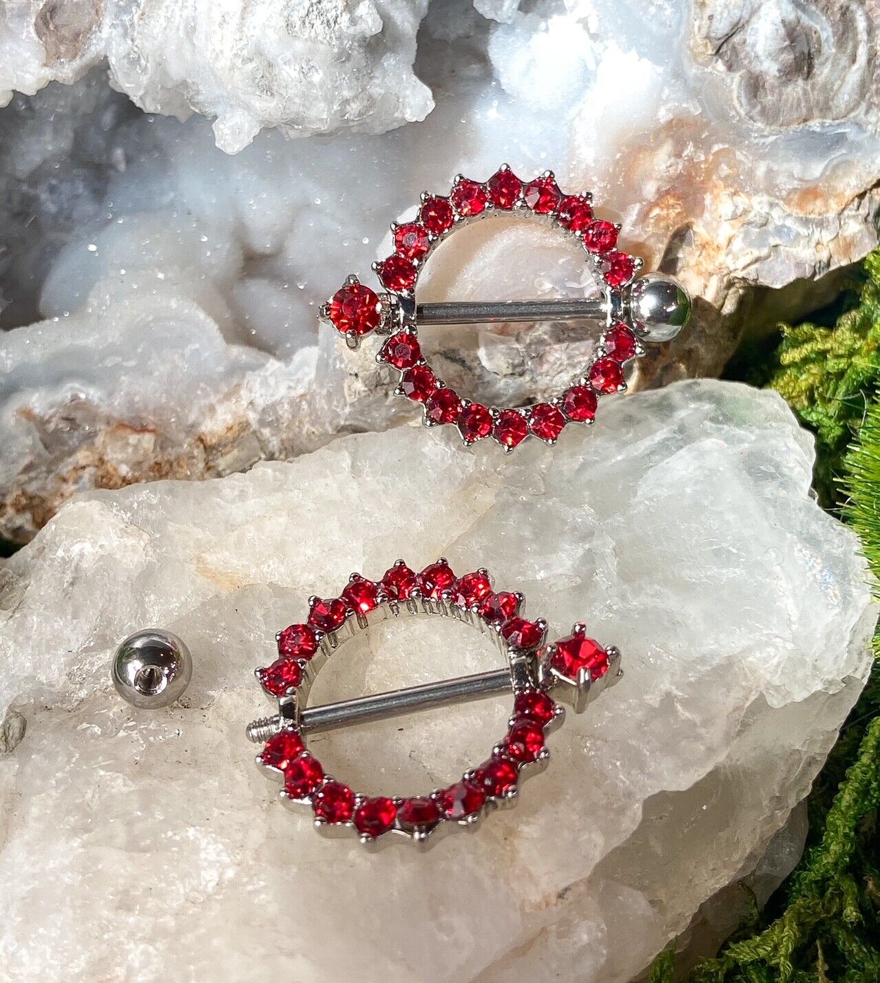 PAIR 14g Eternity Circle Gems Nipple Rings Shields Pierced Body Piercing Jewelry