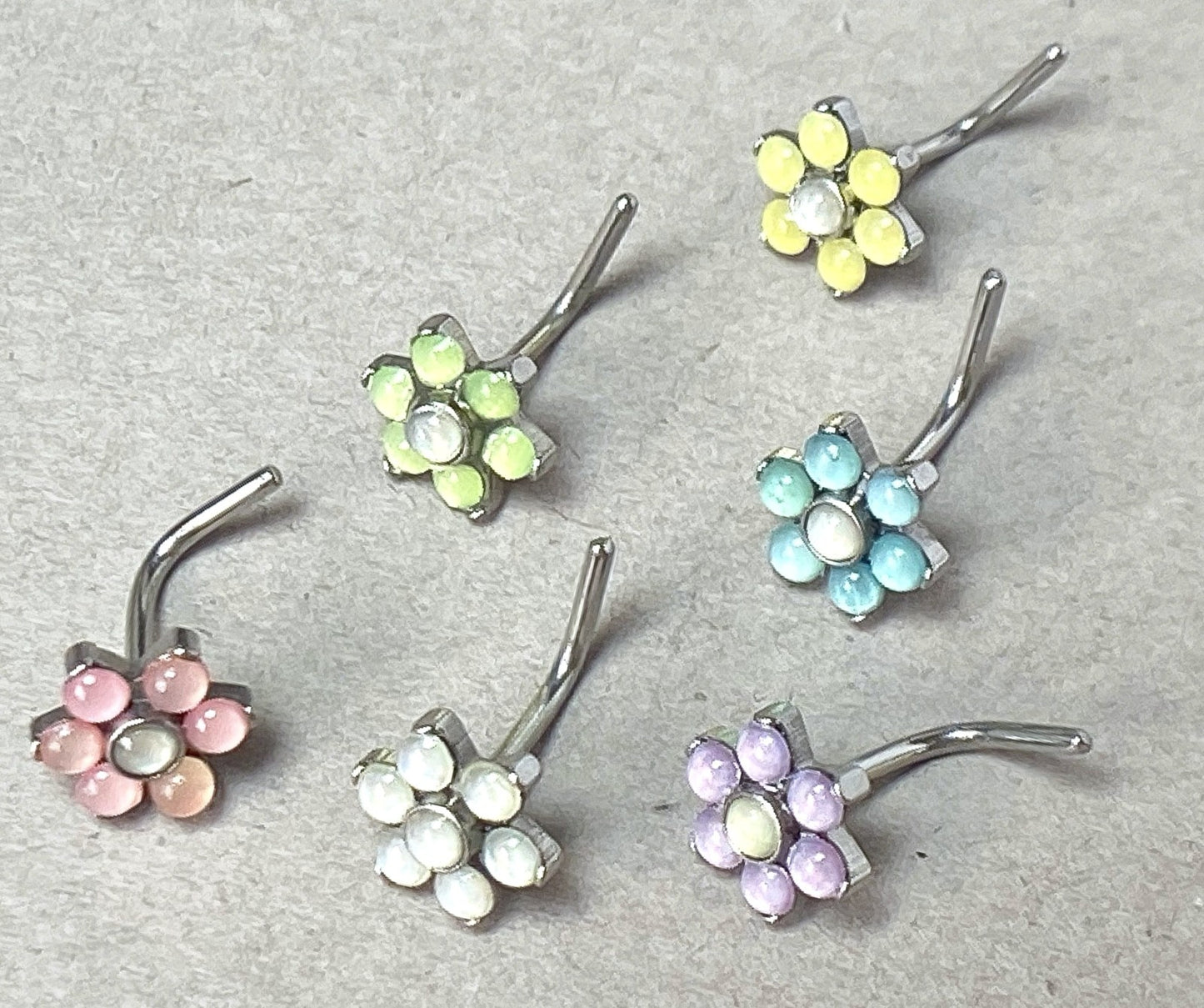1pc Illuminating Stone Flower L-Bend 20g Nose Ring Stud Screw Surgical Steel