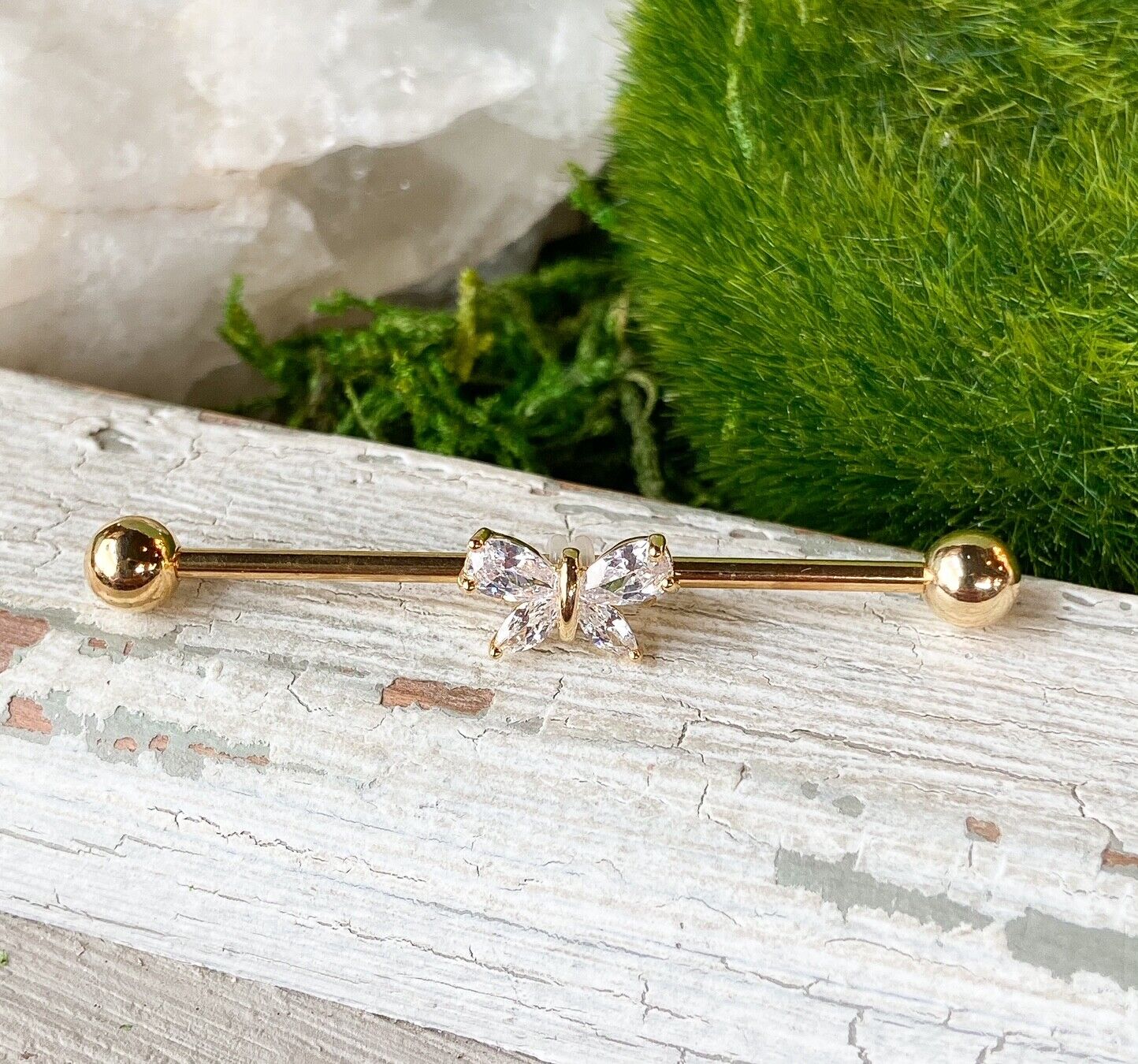1pc CZ Gem Butterfly Industrial Barbell 38mm, 1.5", 1 & 1/2 inch inches