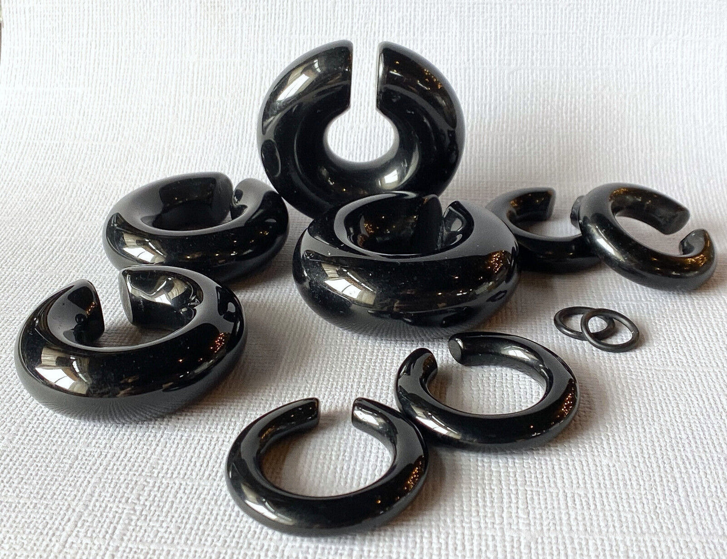 PAIR Black Onyx Stone Hoops Hanger Ear Weight Plug Gauge Tunnel Organic Earrings