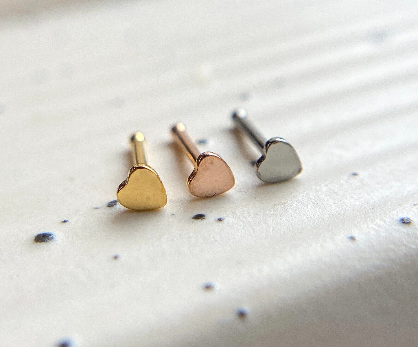 3pcs Heart Style Nose Rings Studs Bones 316L Surgical Steel Ion Plated
