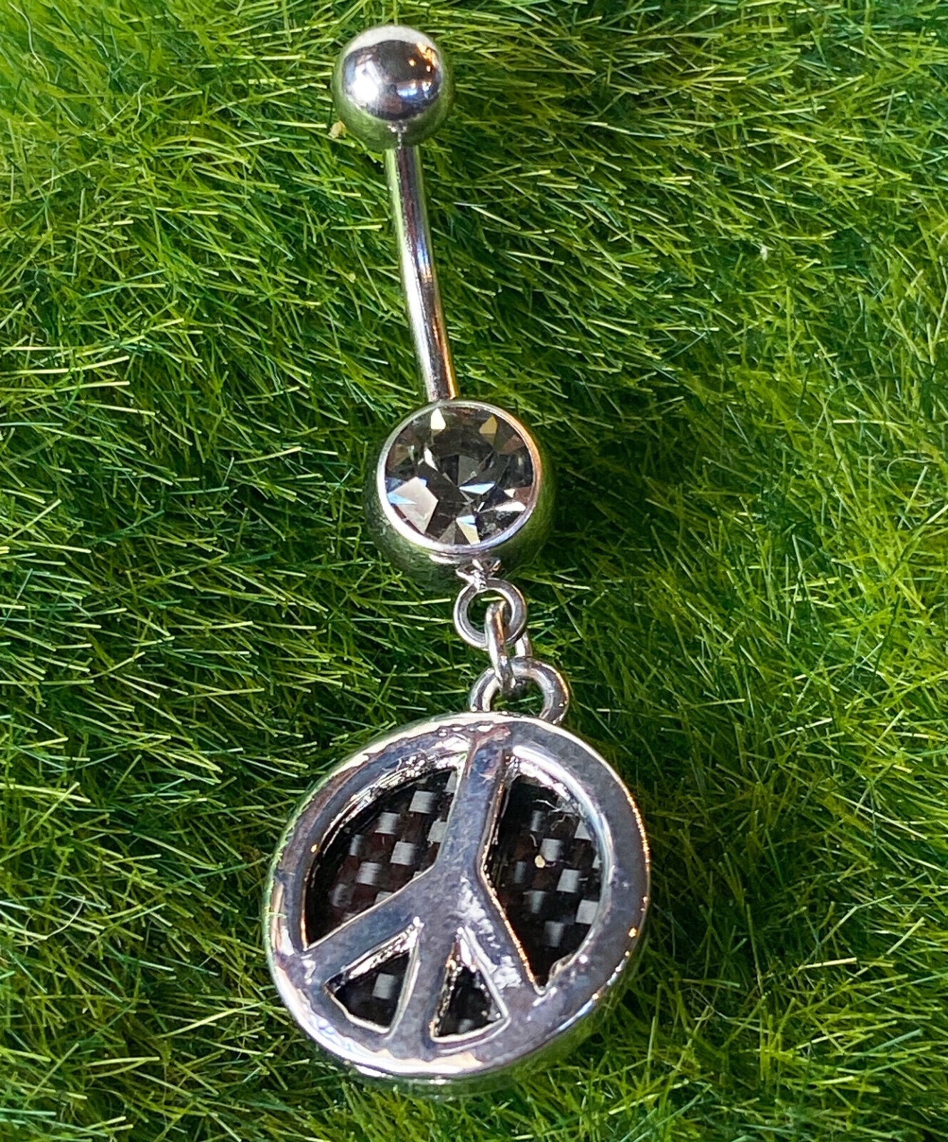 Peace Sign Carbon Fiber/Denim Belly Ring Navel Naval - Only Blue Left In Stock