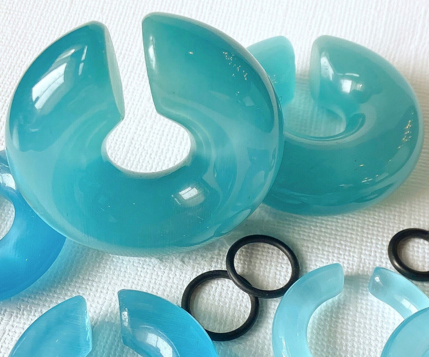 PAIR Light Blue Cat Eye Stone Hoop Taper Hanger Ear Weight Plug Gauge Tunnel