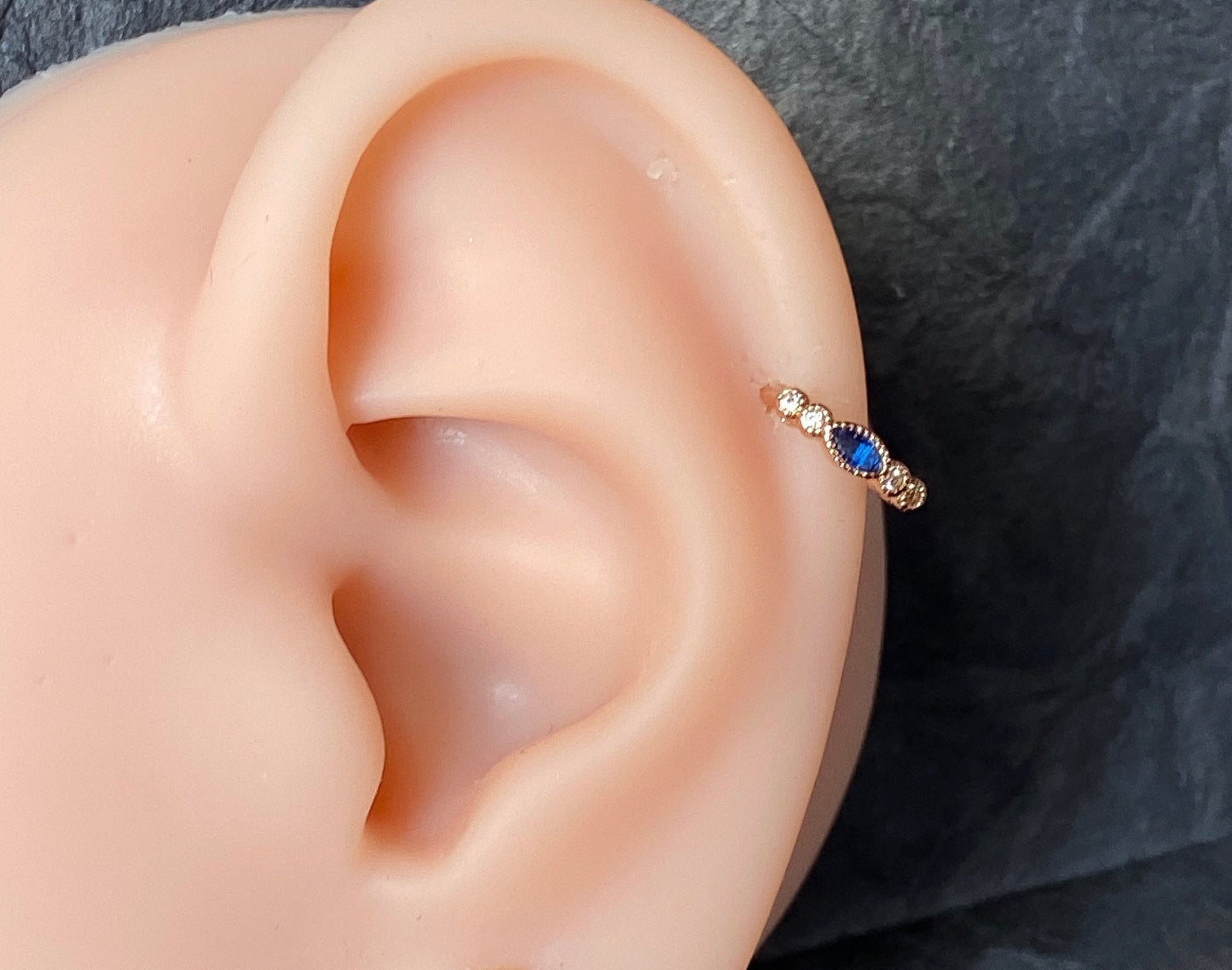 1pc Bendable Nose Hoop / Cartilage Ring Blue Marquise CZ Gem for Rook, Daith