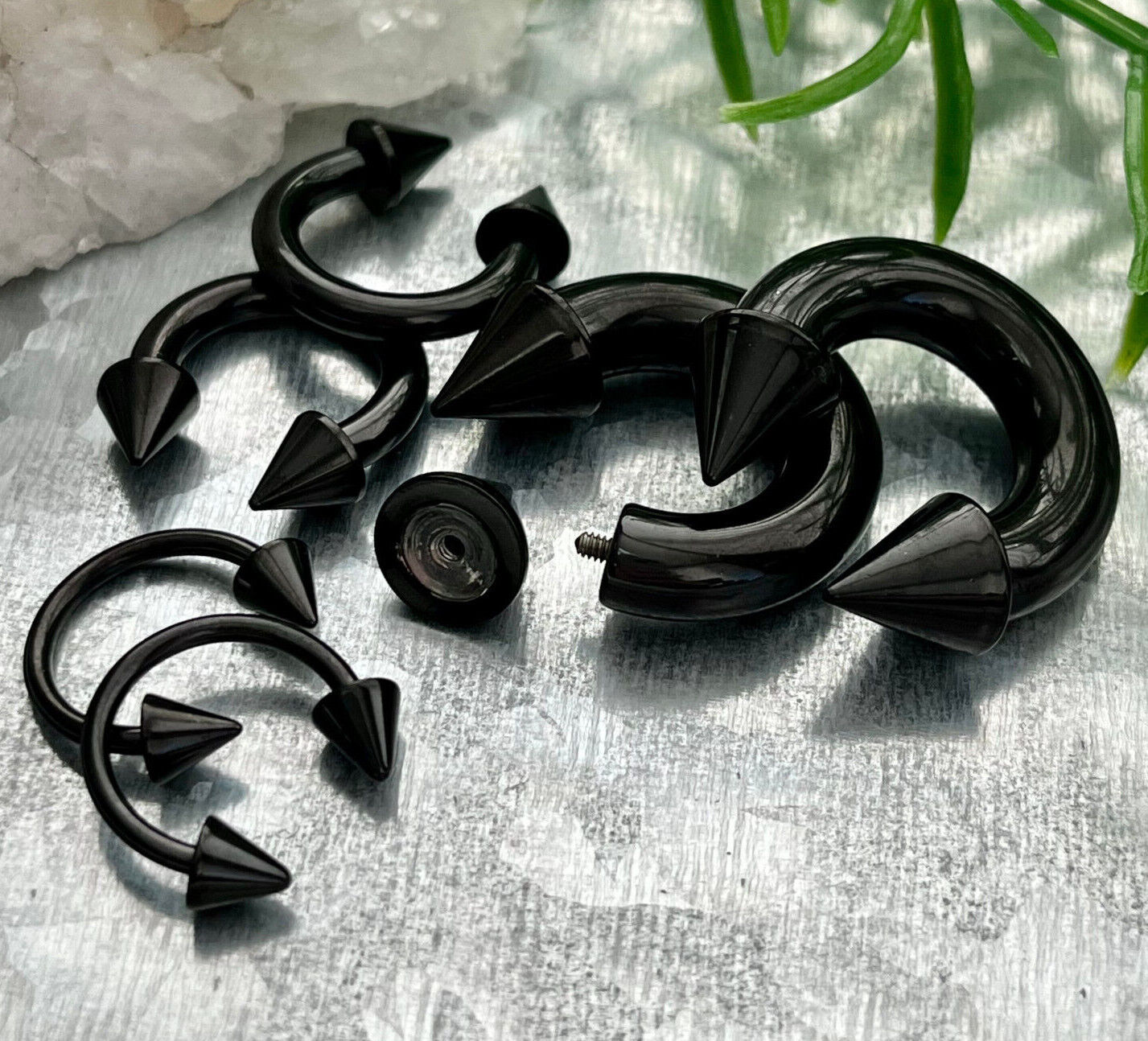 PAIR Titanium Spiked Circular Barbells Horseshoe Septum, Eyebrow, Nipple Rings