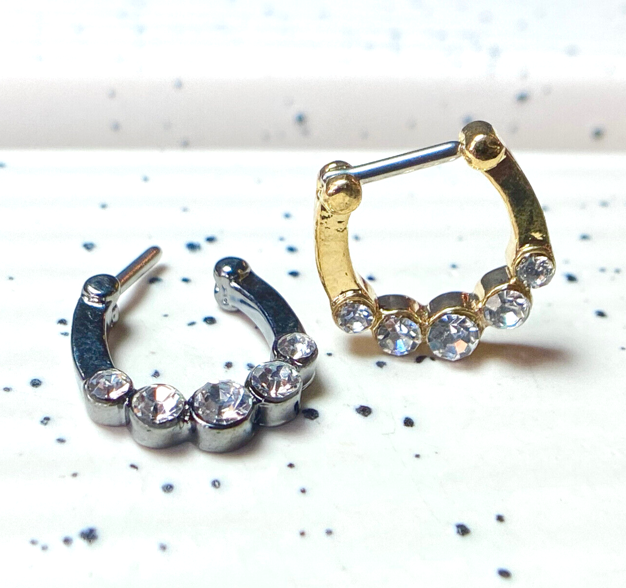 1pc Plated Finish Five Gem Septum Clicker Ring 316L Surgical Steel 16g