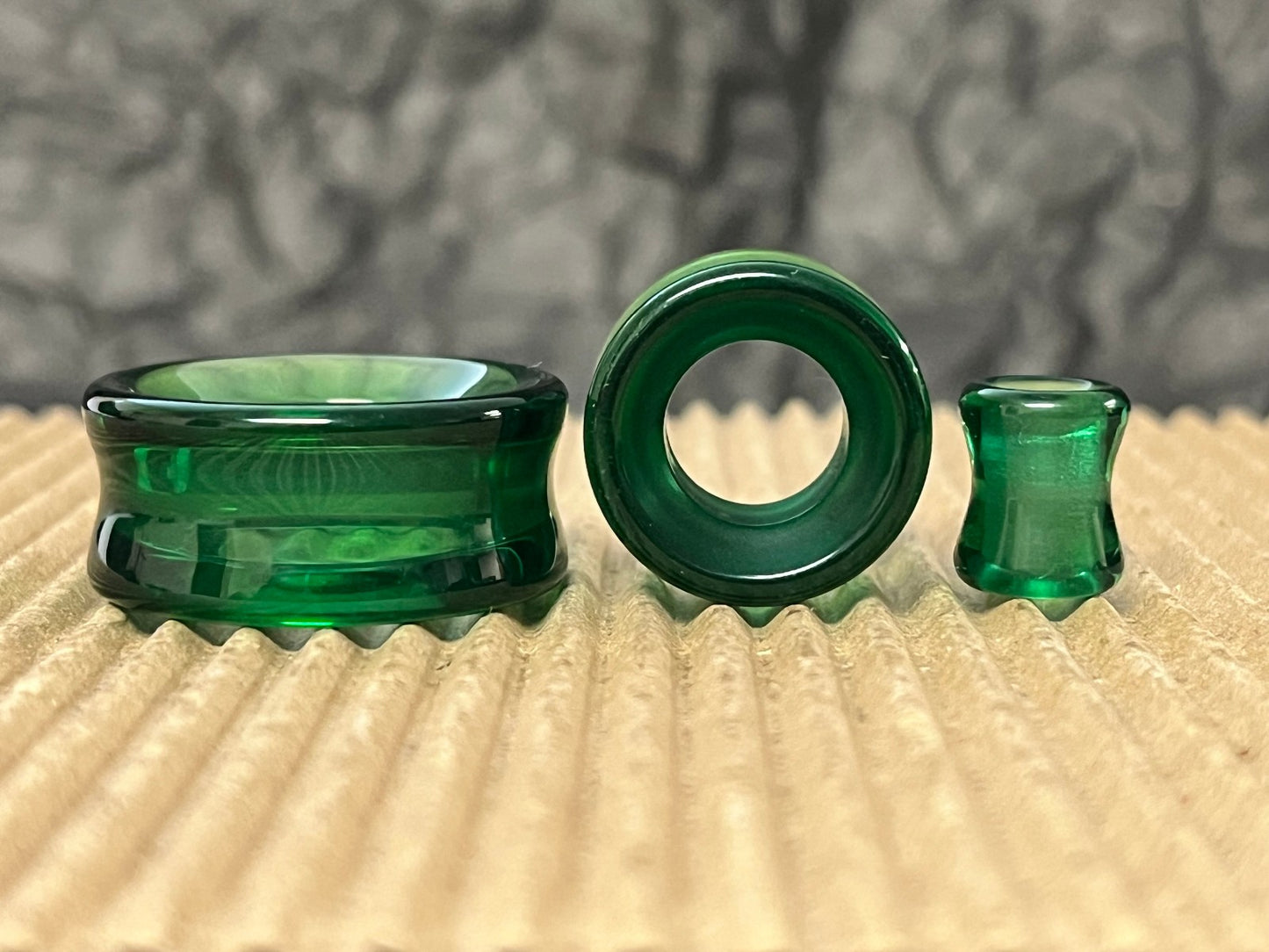 PAIR Green Glass Double Flare Tunnels Plugs Earlets Gauges Body Jewelry