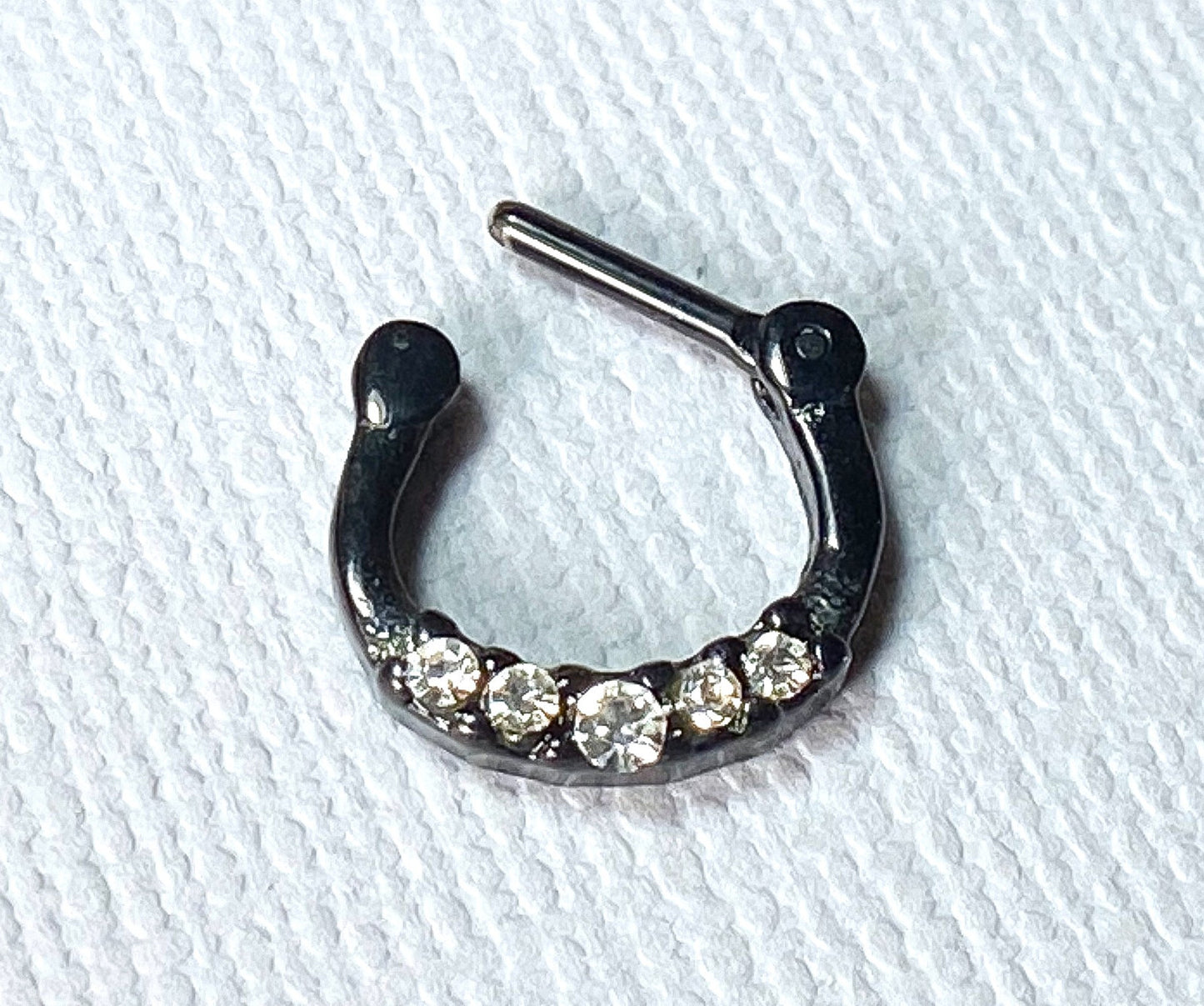 1pc 100% SURGICAL STEEL Five-Crystal Gem Septum Clicker 16g Nose Ring Gold IP