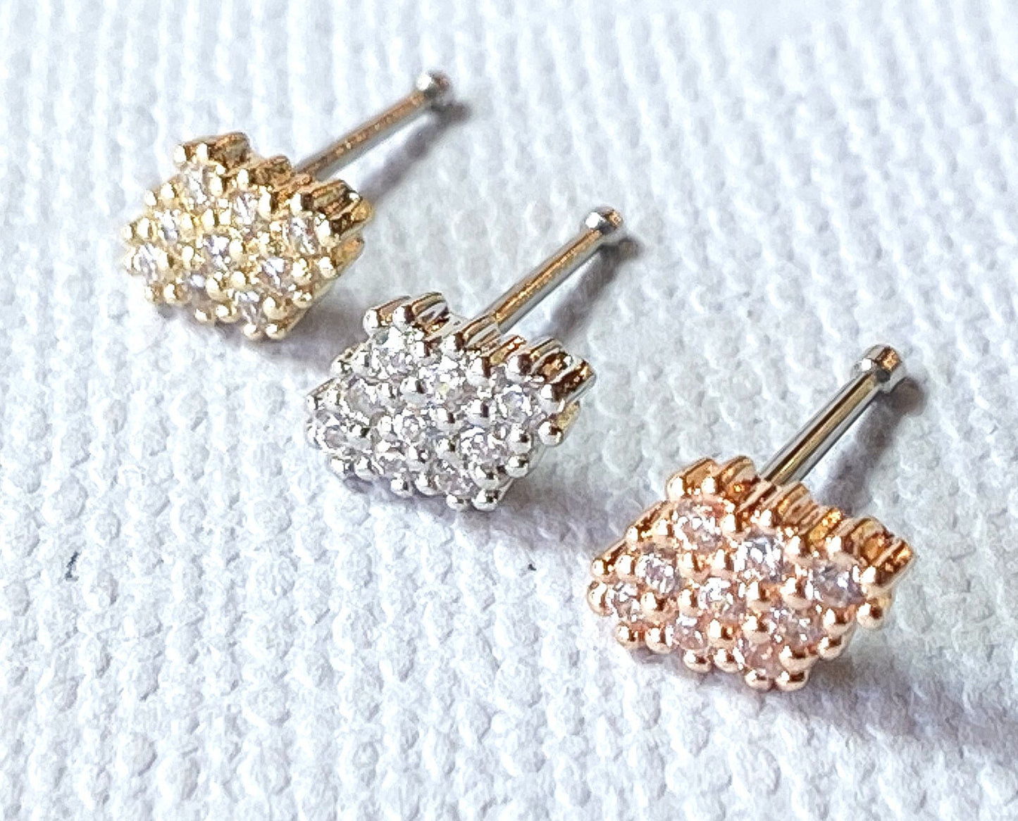 1pc CZ Paved Rhombus-Shaped 20g Nose Ring Stud Bone 316L Surgical Steel