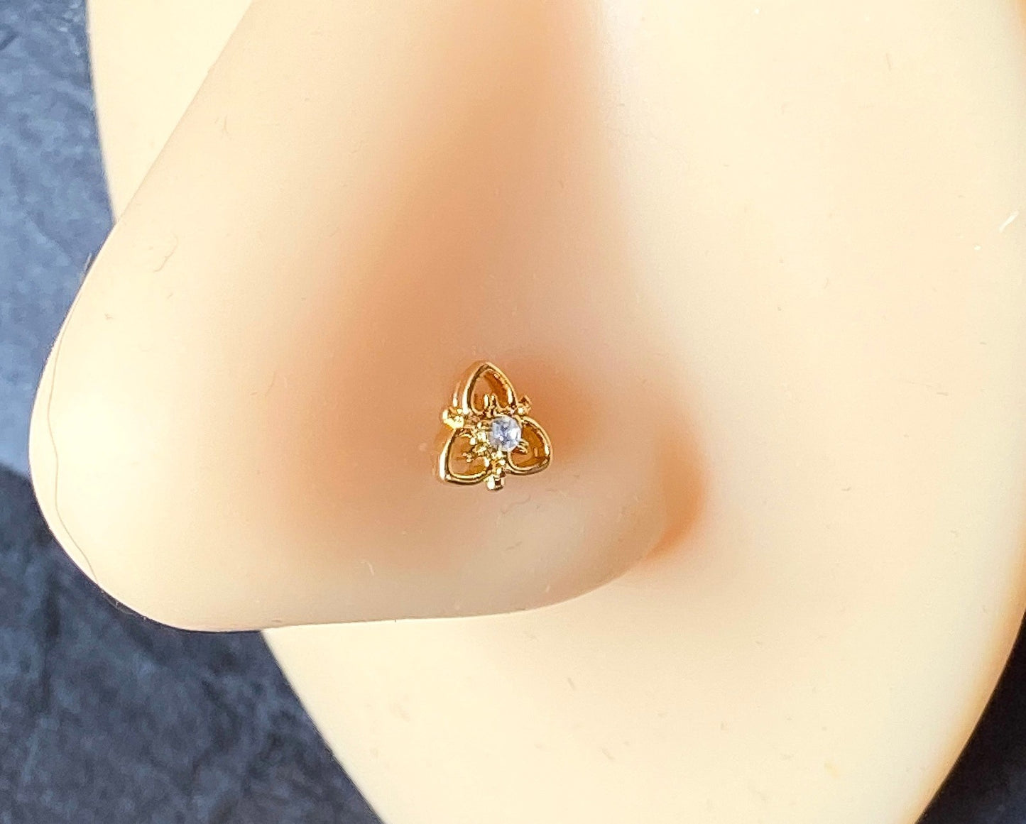 1pc Heart Filigree Gem L-Bend Nose Ring Stud Screw 316L Surgical Steel