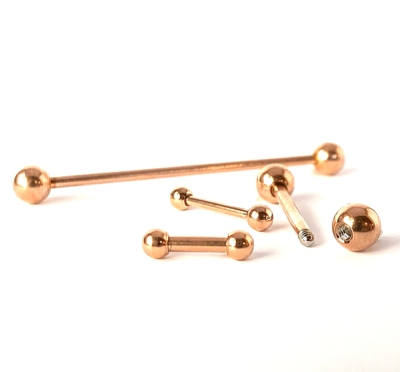 1pc Rose Gold Straight Barbell Tongue Industrial Tragus Eyebrow Nipple Ring
