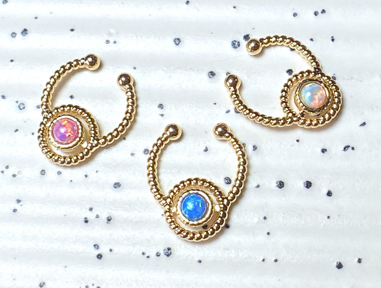 1pc NON-Piercing Gold Roped Circle Opal Septum Ring Hanger Faux Fake