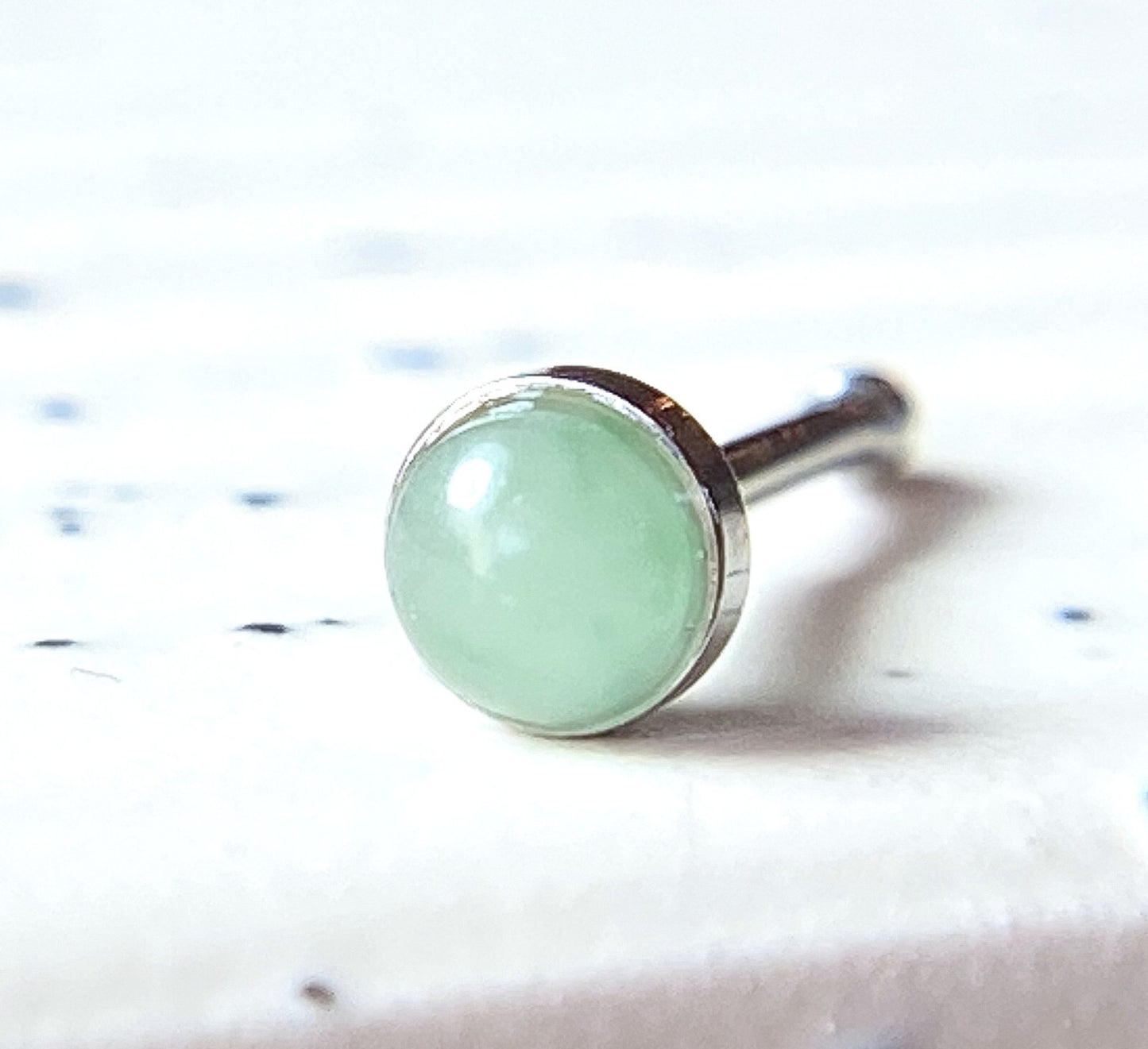 1pc Semi-Precious Stone Set 20g Nose Ring Stud Bone 316L Surgical Steel