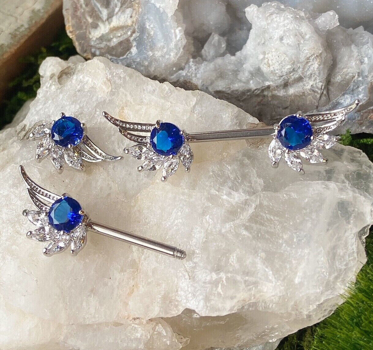 PAIR Marquise Gem Angel Wings Nipple Rings Shields Pierced Body Piercing Jewelry