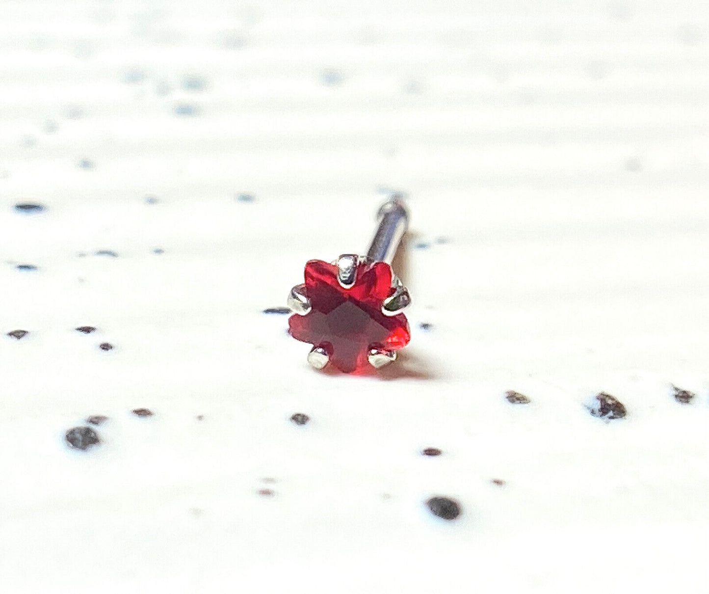 1pc Surgical Steel Nose Stud Ring w/Star Prong Set Gem 20g - choose color