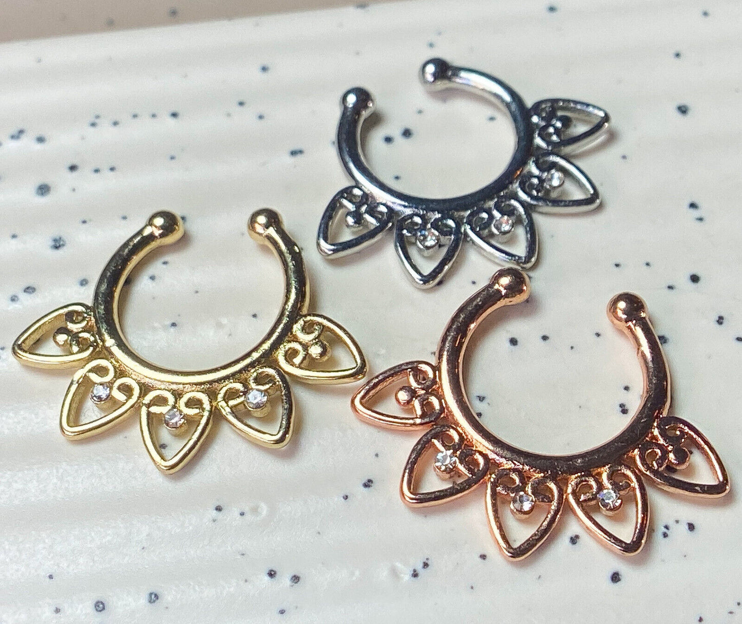 1pc Non-Piercing Tribal Fan w/Gems Septum Hanger Clip-On Fake Nose Ring