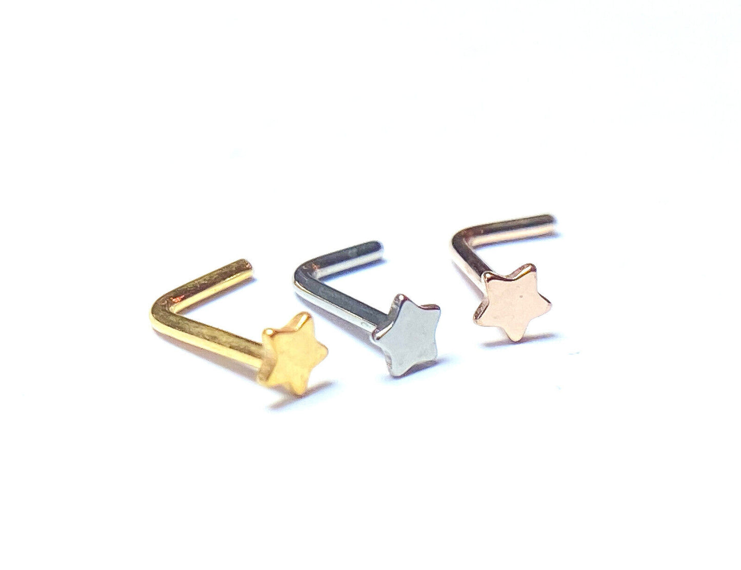3pcs Star Style L-Bend Nose Rings 316L Surgical Steel Ion Plated