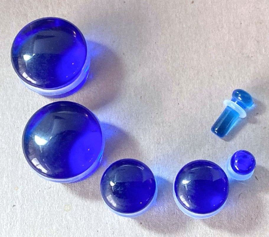 PAIR Blue Glass Single Flare Plugs Gauges Tunnels Earlets Body Piercing Jewelry