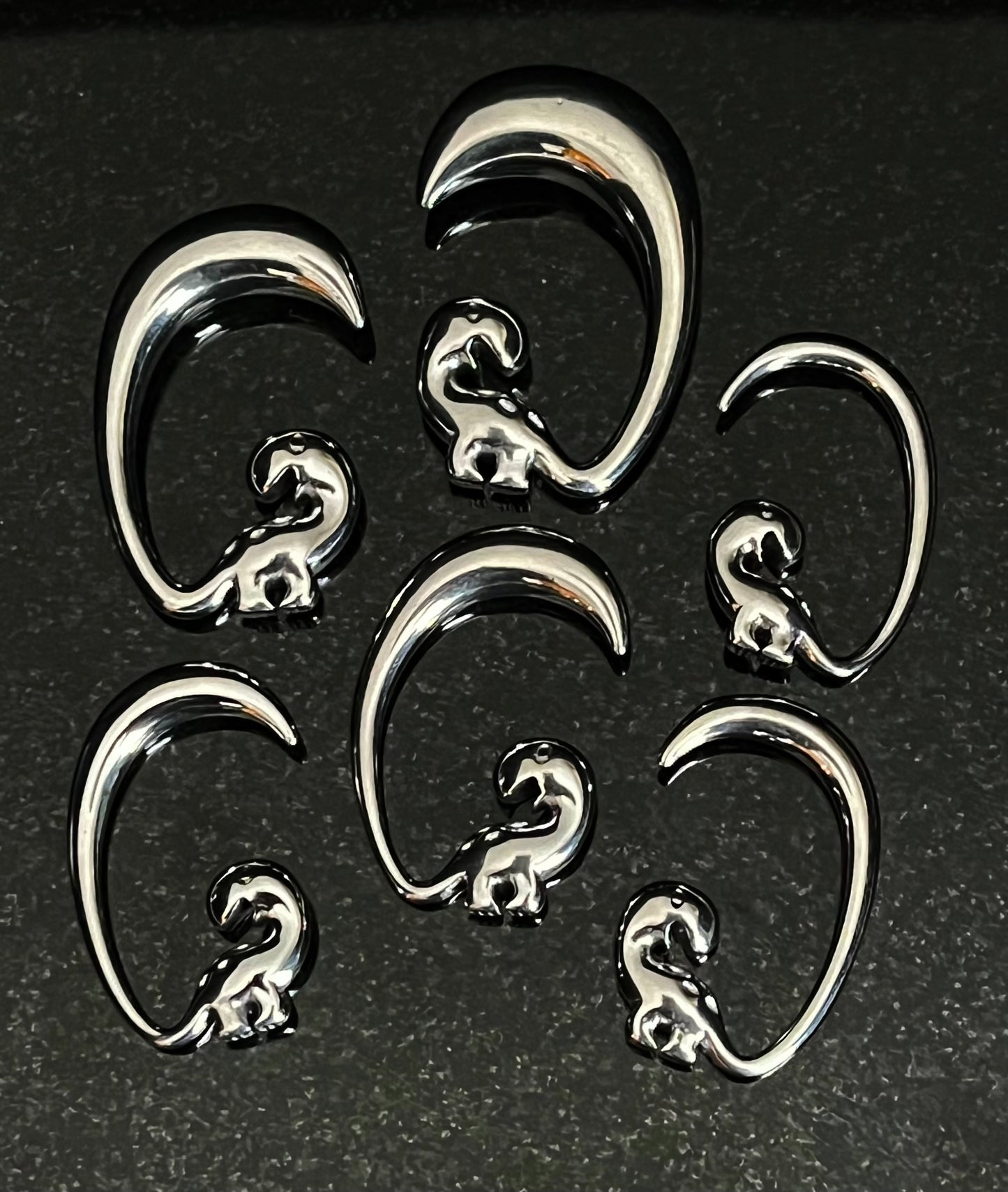 PAIR of Unique Cute Dinosaur 316L Surgical Steel Hanging Tapers Expanders - Gauges 8g (3mm) thru 00g (10mm)
