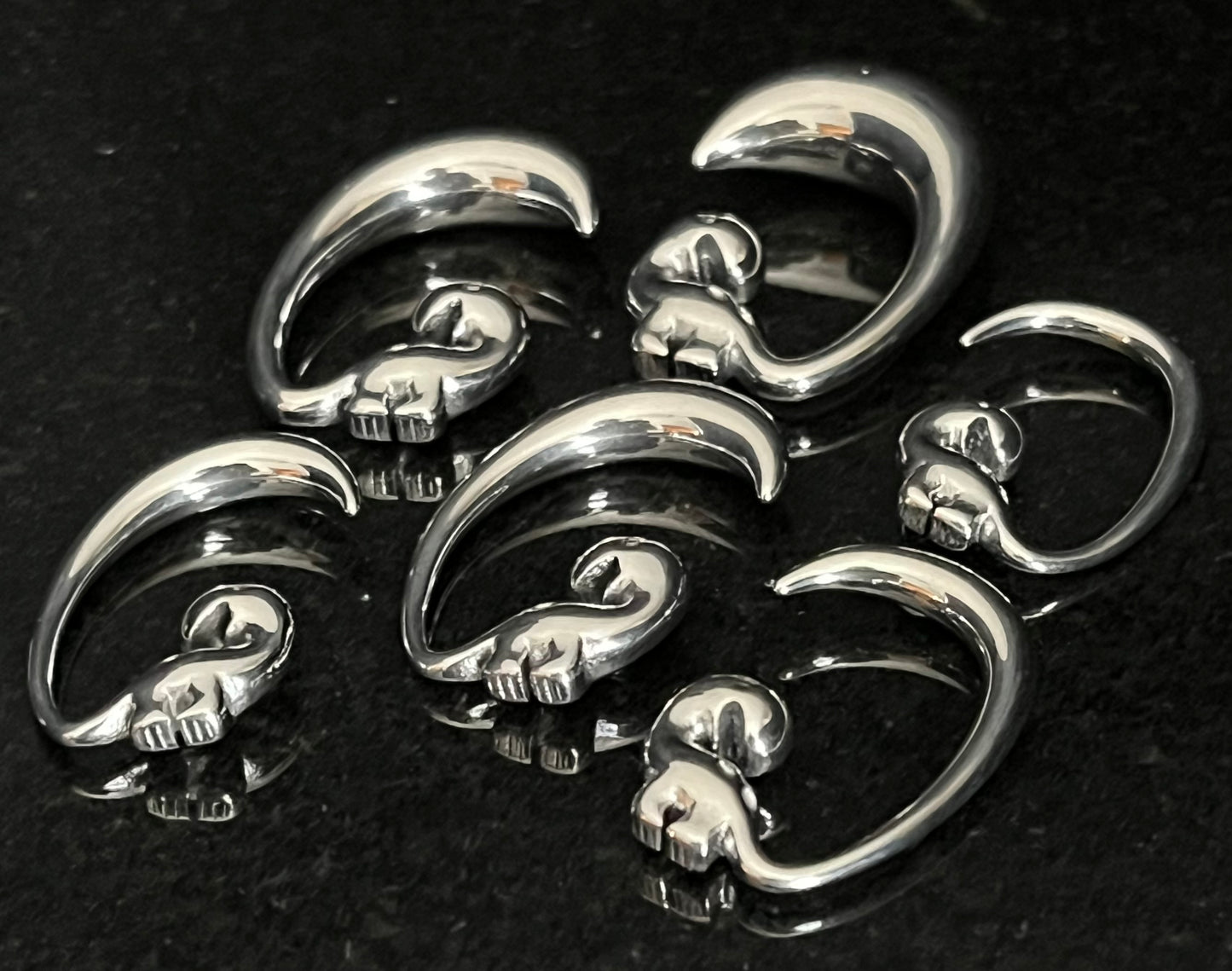 PAIR of Unique Cute Dinosaur 316L Surgical Steel Hanging Tapers Expanders - Gauges 8g (3mm) thru 00g (10mm)