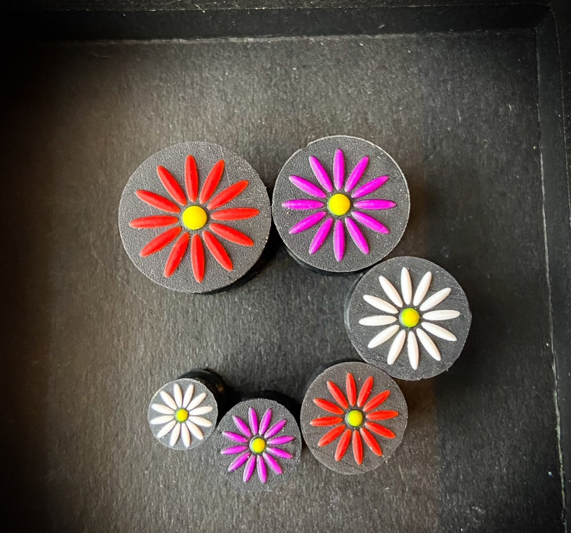 ALL 4 PAIR Silicone Plugs w/ Raised Flower Earlets Gauges Tunnels Body Jewelry