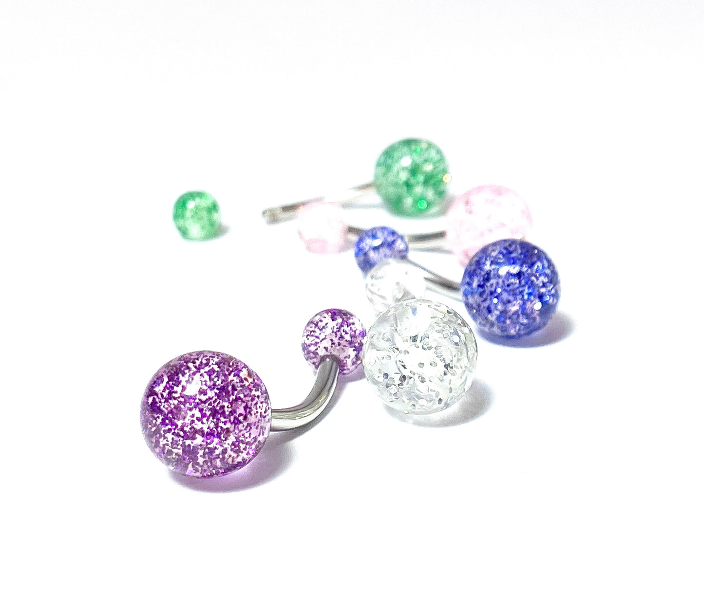 5pc Bulk Pack Ultra Glitter Belly Rings 14g Navel Naval Body Jewelry