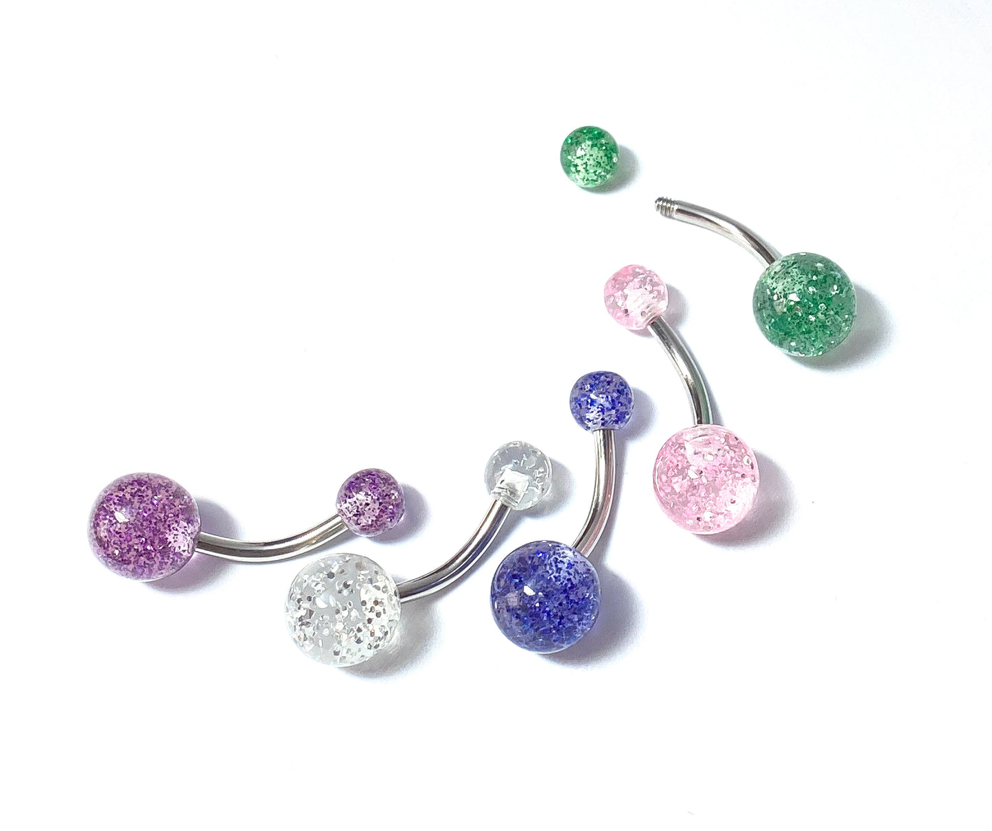 5pc Bulk Pack Ultra Glitter Belly Rings 14g Navel Naval Body Jewelry