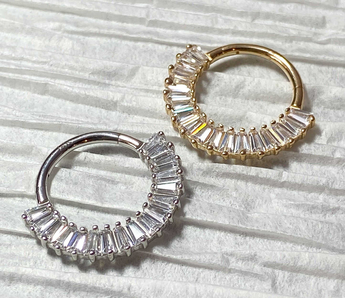 1 Piece of Stunning Solid 14kt Gold Baguette CZ Gems Hinged Segment Ring - 10mm & 8mm