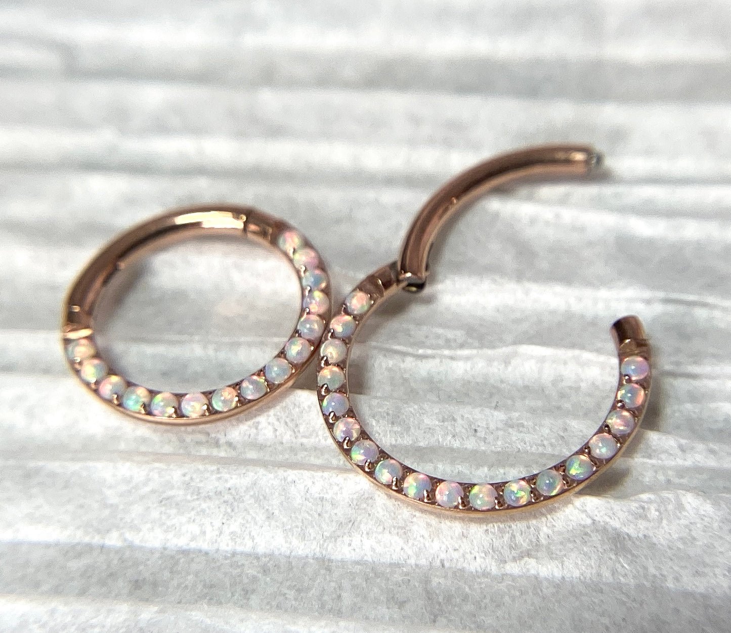 1pc Implant Grade Titanium Opal Front Edge Hinged Segment Septum Ring - Gauge 16g - 8mm - White, Black, Gold & Rose Gold