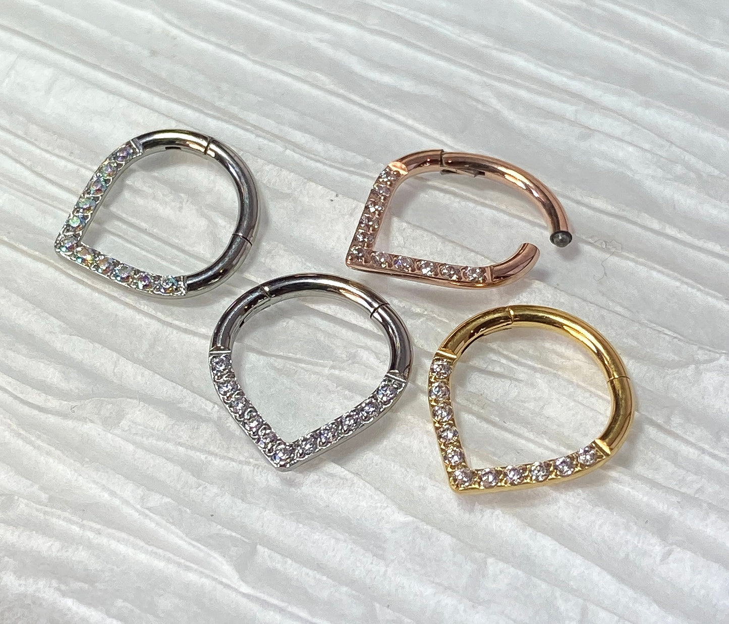 1 Piece of Stunning Titanium 16g CZ Gem Paved Chevron Line Hinged Segment Ring