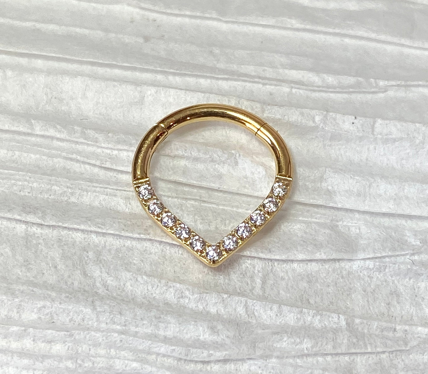 1 Piece of Stunning Titanium 16g CZ Gem Paved Chevron Line Hinged Segment Ring