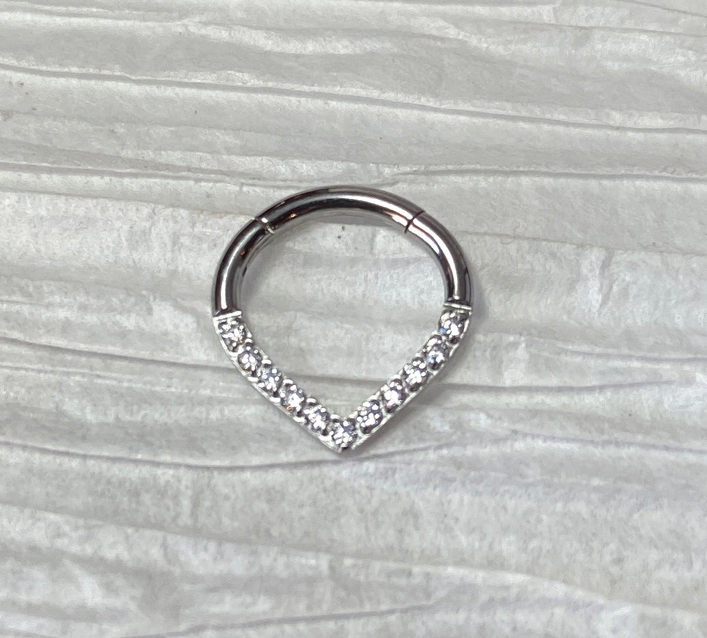 1 Piece of Stunning Titanium 16g CZ Gem Paved Chevron Line Hinged Segment Ring