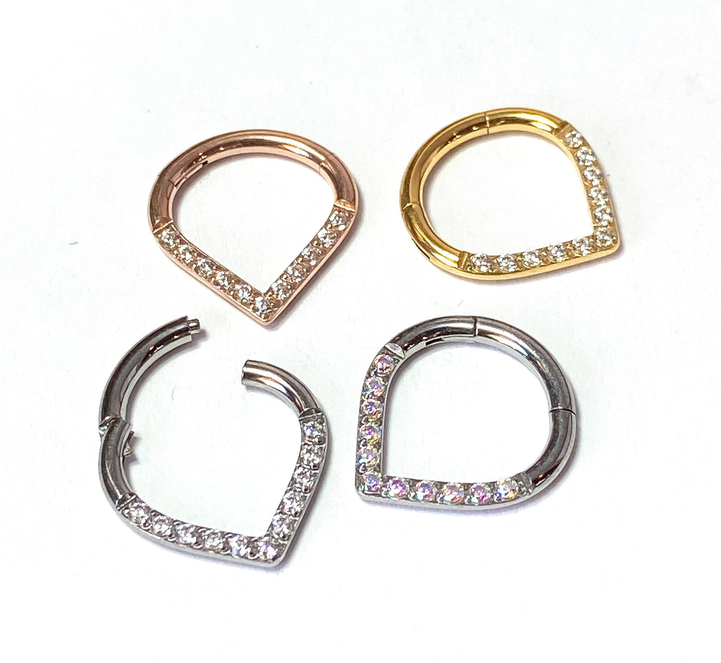 1 Piece of Stunning Titanium 16g CZ Gem Paved Chevron Line Hinged Segment Ring