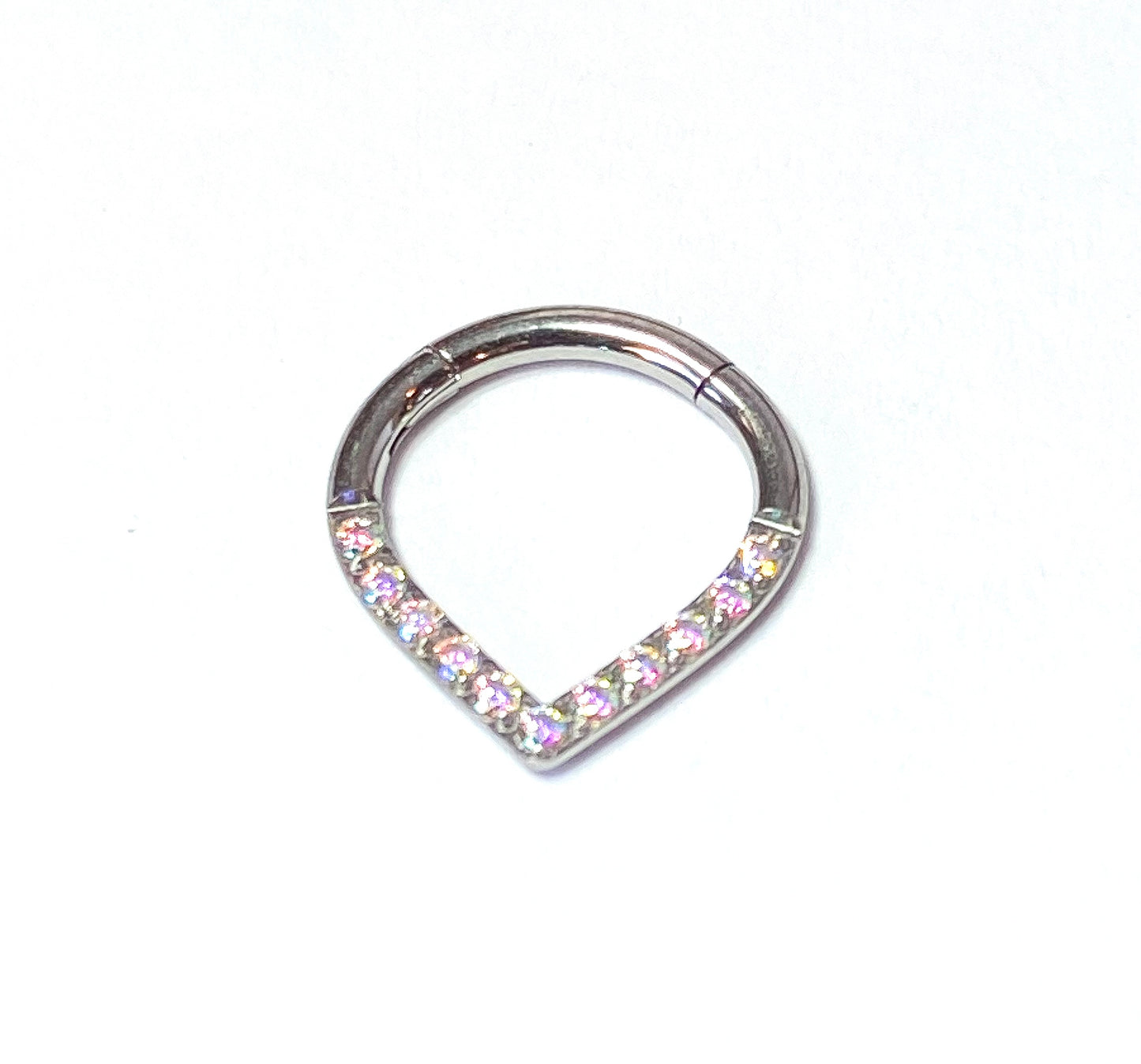 1 Piece of Stunning Titanium 16g CZ Gem Paved Chevron Line Hinged Segment Ring